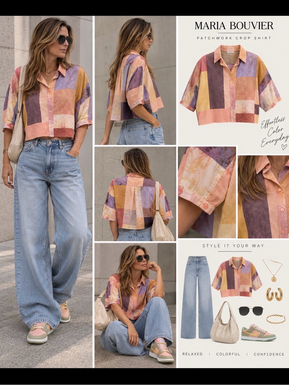 Colorblock Patchwork Crop Shirt - Multicolor